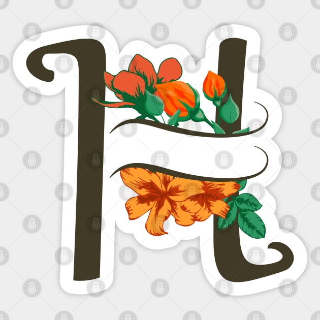 Capital letter H monogram with rose and lily flowers Sticker by Cute-Design